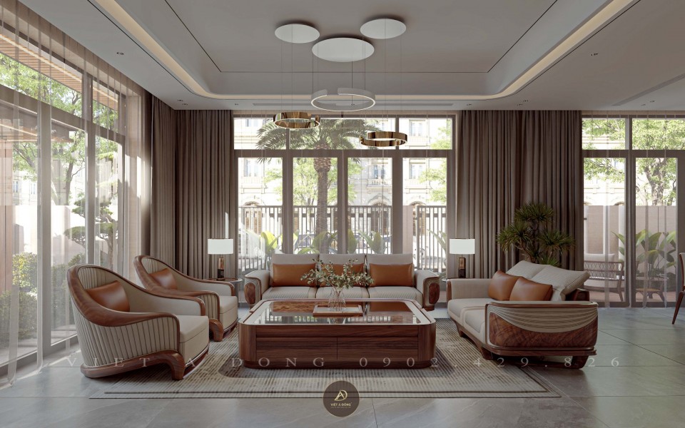 Thiết kế - Thi công nội thất biệt thự gỗ óc chó tại Vinhomes Golden River Bason
